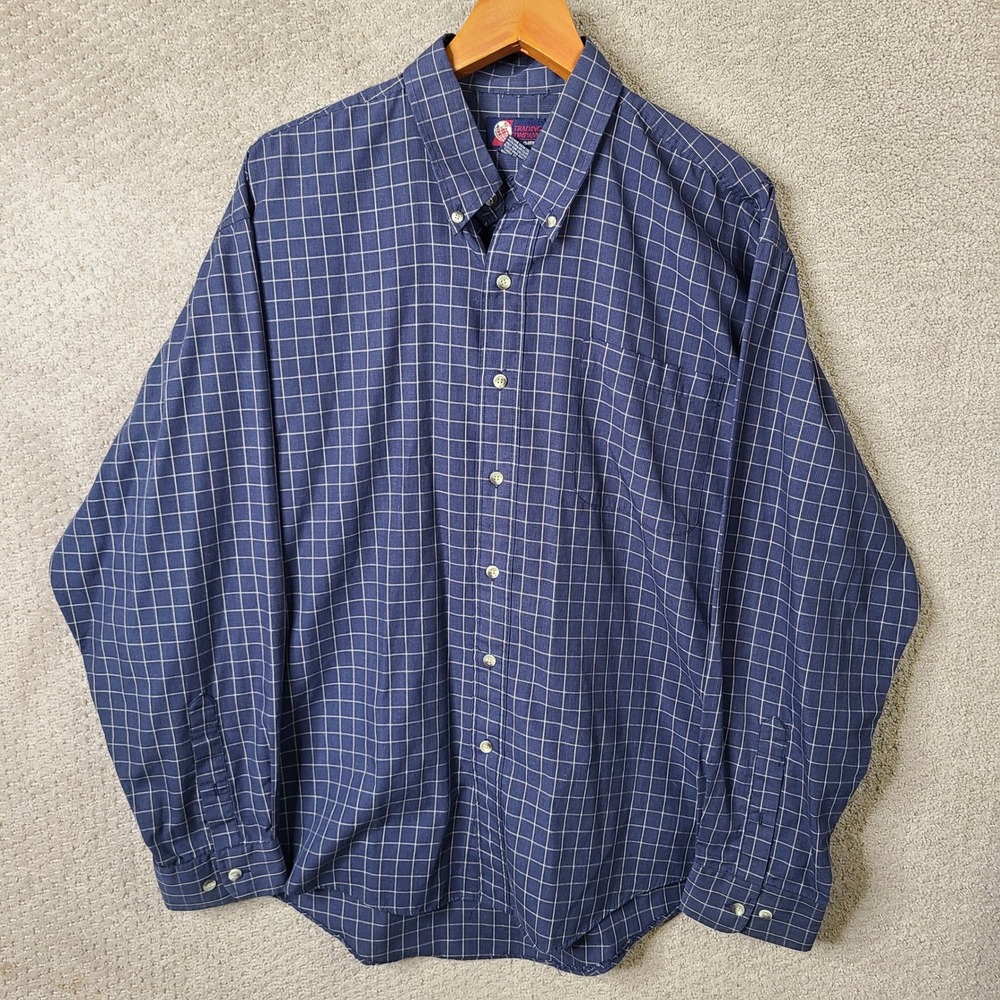 Trading Company Shirt Mens XL Blue Grid Button Down Long Sleeve Cotton Blend